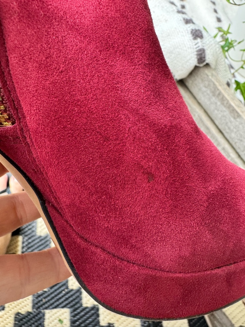 Vince Camuto Burgundy Suede Ankle Booties Heels Sz 8.5 Side Zip Leather Lined - Picture 12 of 13